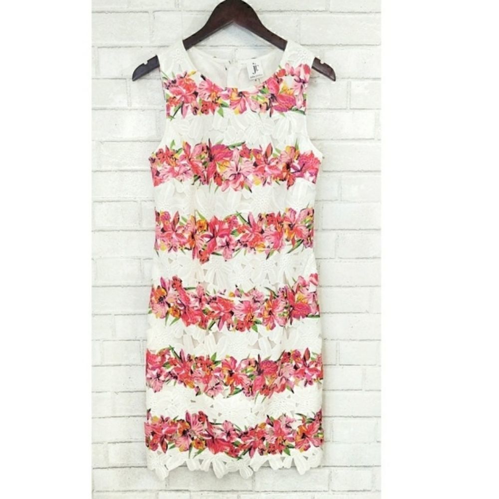 Julia Jordan Floral Lace Shift Dress 14 White Pink Multicolor - Picture 2 of 6